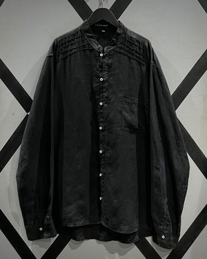 【X VINTAGE】Pleats Design Vintage L/S Mao Collar Linen Shirt
