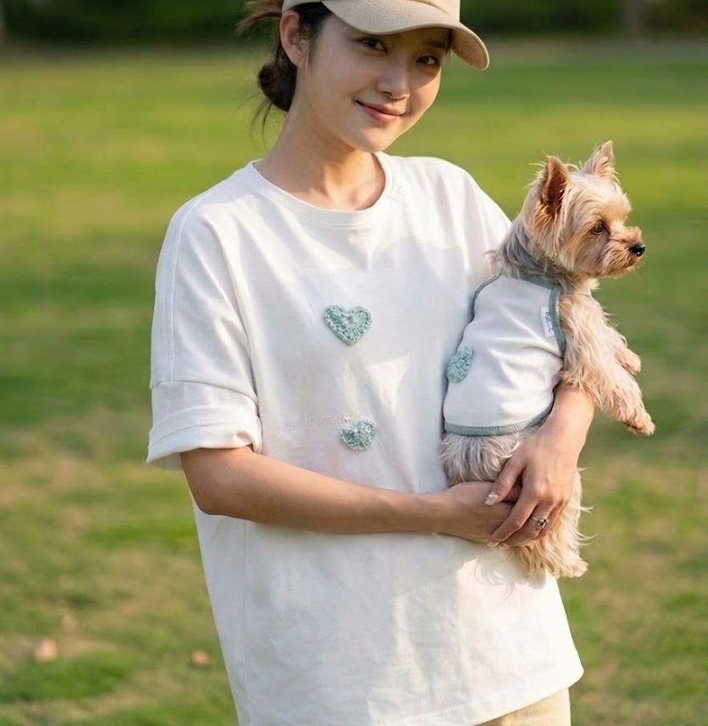 【愛犬とペアルック】ハート刺繍トップスセット 01184