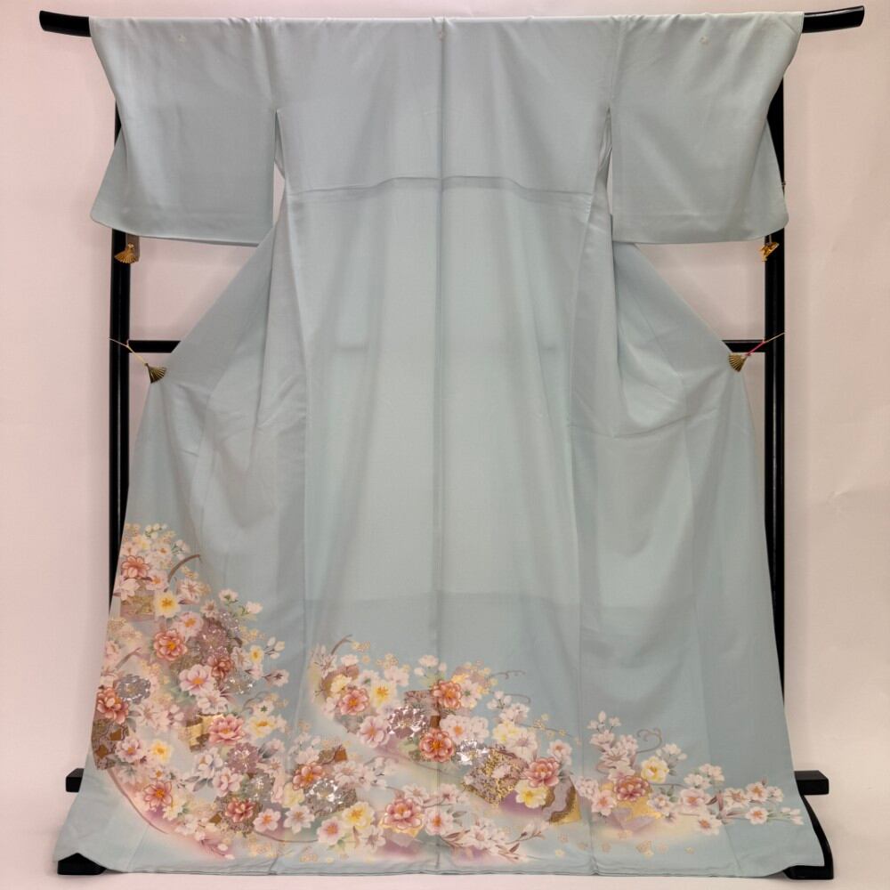 色留袖 結婚式 紋付 リサイクル着物 正絹 裄72cm 2L size リメイク 中古 礼装 リユース 6410