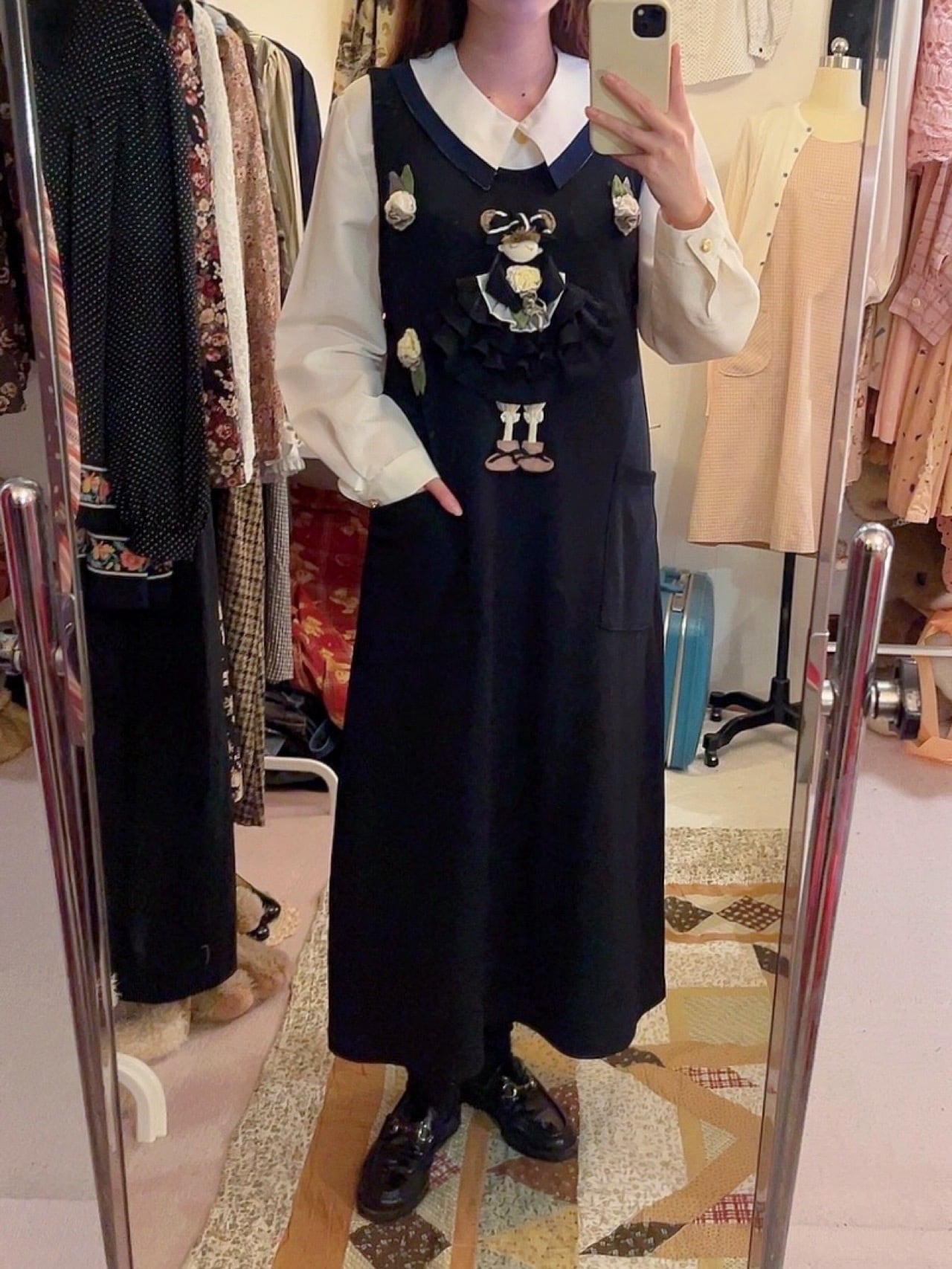 flower doll applique jumper skirt