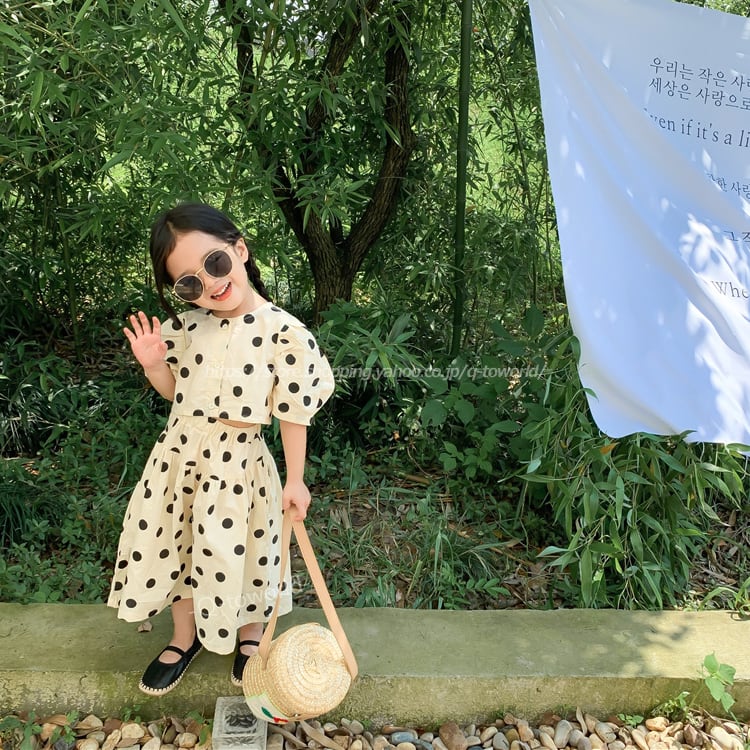 90㎝-140㎝】セットアップ トップス+パンツ ドット柄 2点セット 子供服 