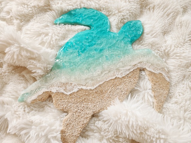 492.オーシャンレジンアート ホヌ型正面パネル(波紋アート)