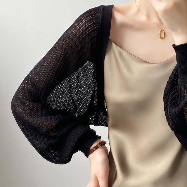 透かし編みボリュームスリーブカーディガン　01462