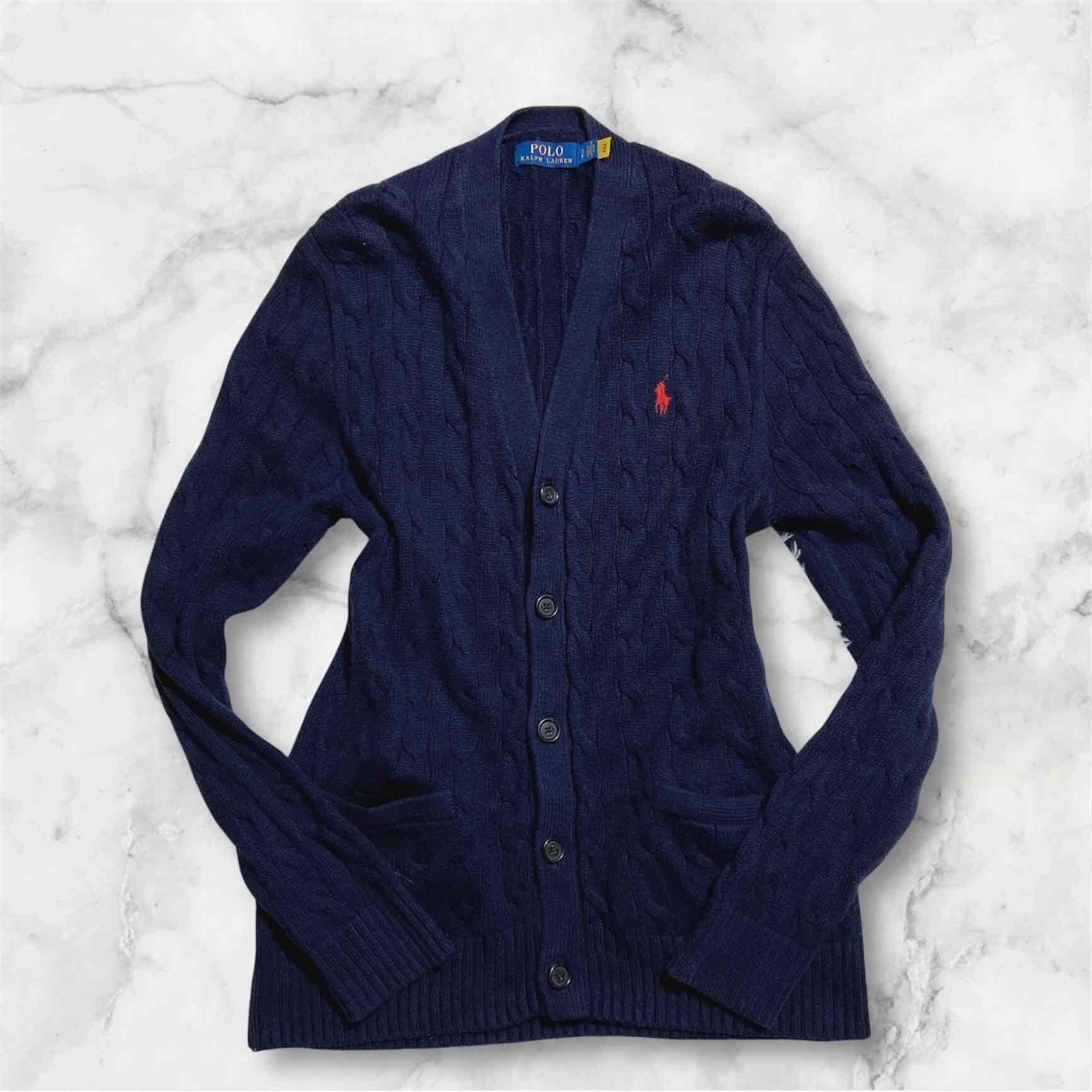 POLO RALPH LAUREN ポロラルフローレン ケーブルニット カーディガン QRコードタグ 現行 ネイビー ポニー刺繍 ユニセックス 男女兼用