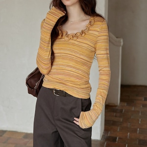 frilled neck border t-shirt
