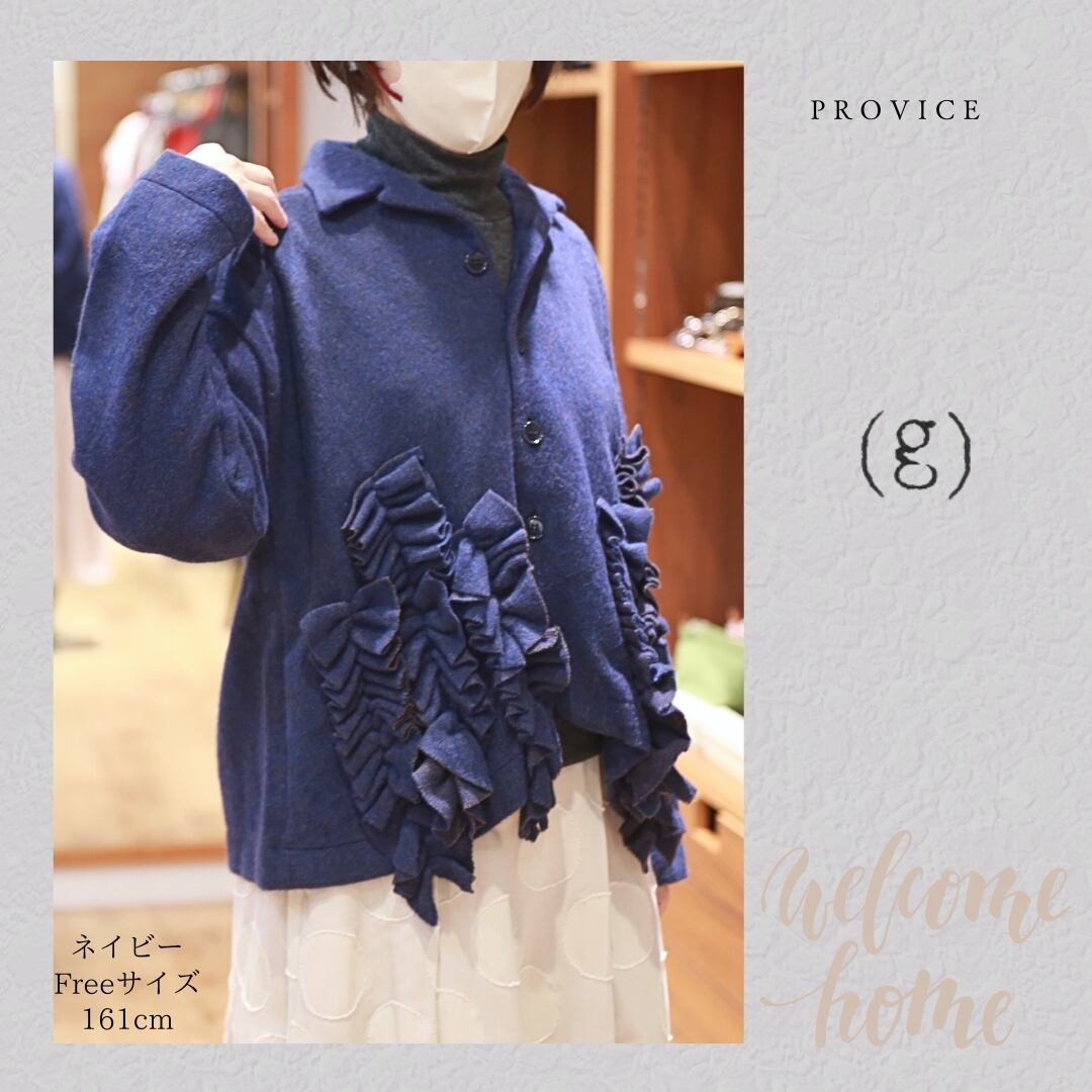 g625」(g)グラム服/ウールシャギーフロントフリルジャケット/ WOOL