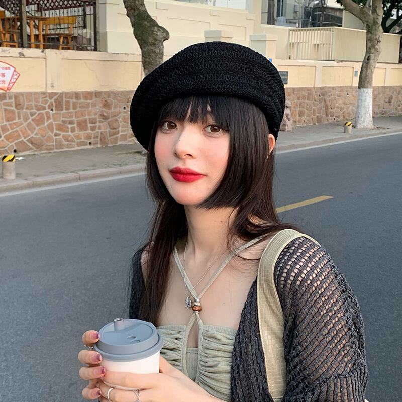 ブラックサマー薄手レッドスタンダード レトロ 帽子 夏物 ベレット ヘアアクセサリー ブラック・アイド・ピーズ66342141017