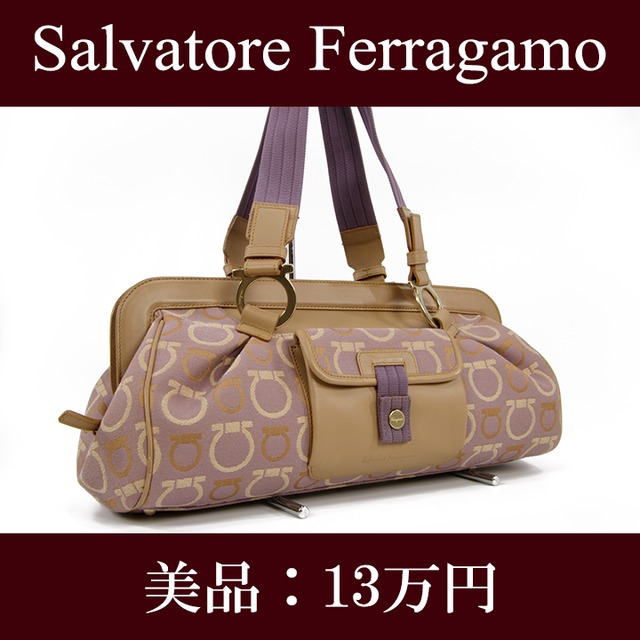 【全額返金保証・送料無料・美品】Ferragamo・フェラガモ・ショルダーバッグ(ガンチーニ・人気・綺麗・目立つ・総柄・鞄・バック・E215)