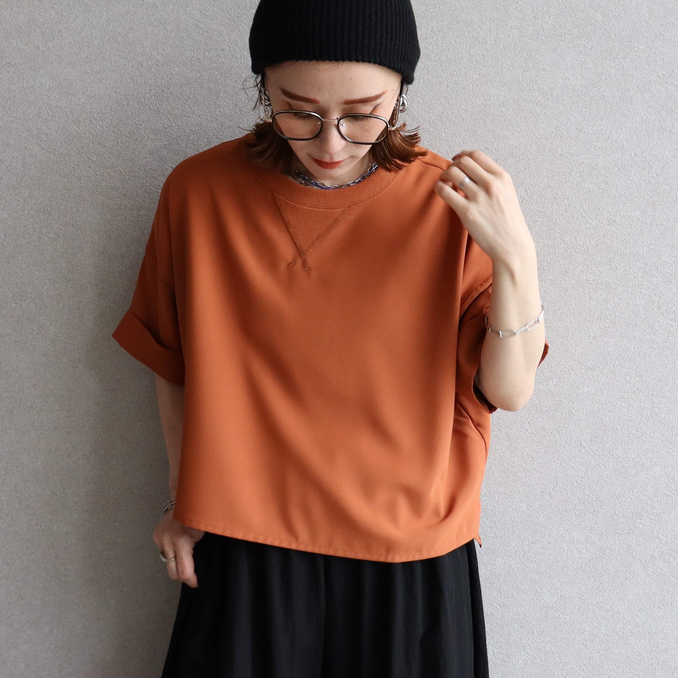 ひんやり接触冷感☆】ジョーゼットショートワイドTeeブラウス