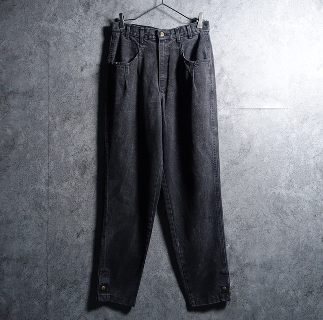 90s “chic”Black Snap Button Design Wide Tapered Denim Pants