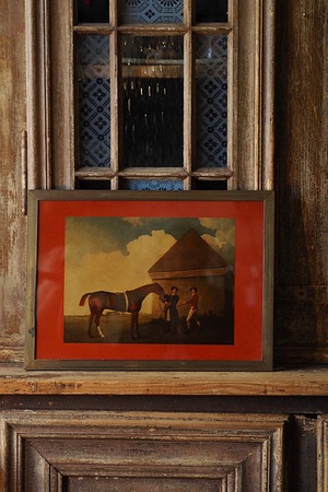 馬と人 青い空に雲-vintage printing picture frame