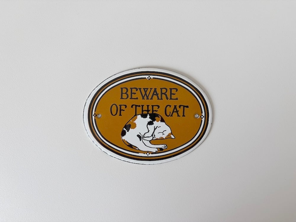 【U.K.】Dana Kubickデザインの楕円形の看板「猫に注意」 / "Beware of Cats" oval sign designed by Dana Kubick