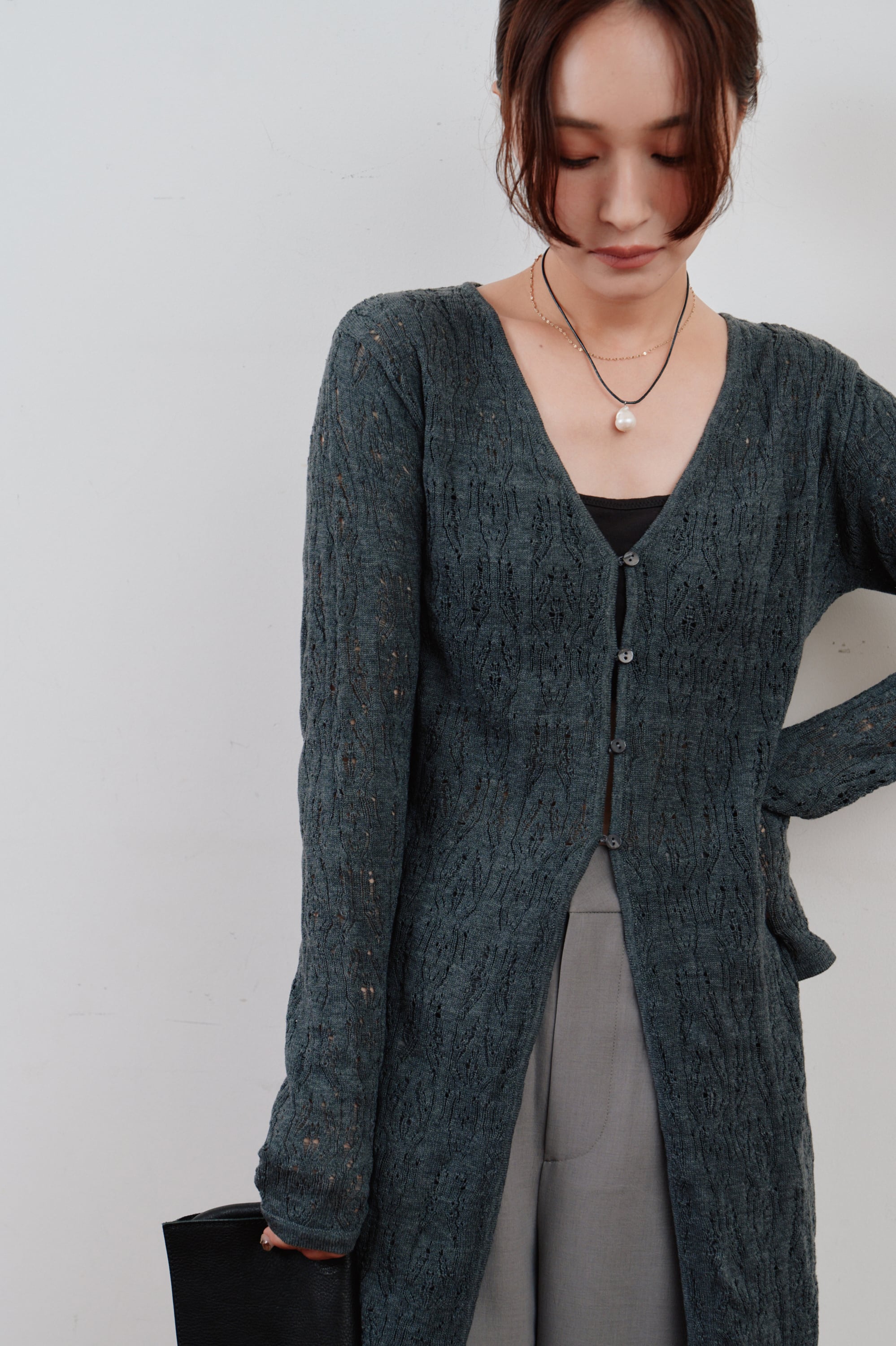 Hella crochet lace Vneck cardigan かぎ編みレースVネック