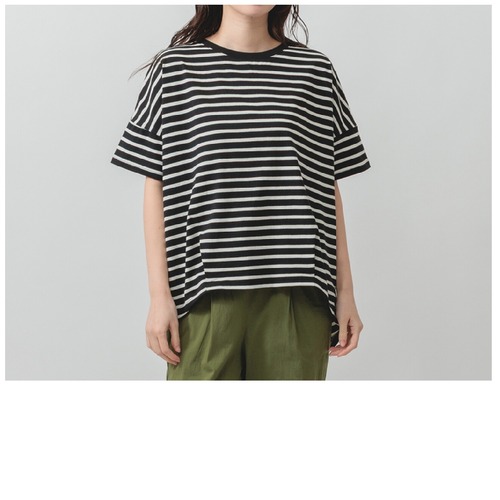 SALE！裾タックボーダートップスTシャツ/M-L/ブラック×オフ