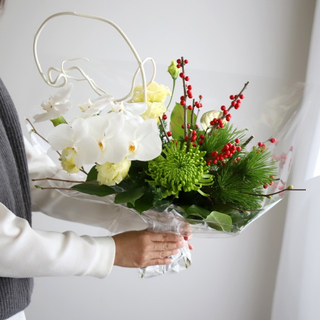 【迎春】素敵に飾れるお正月ブーケ単品 -紅白-