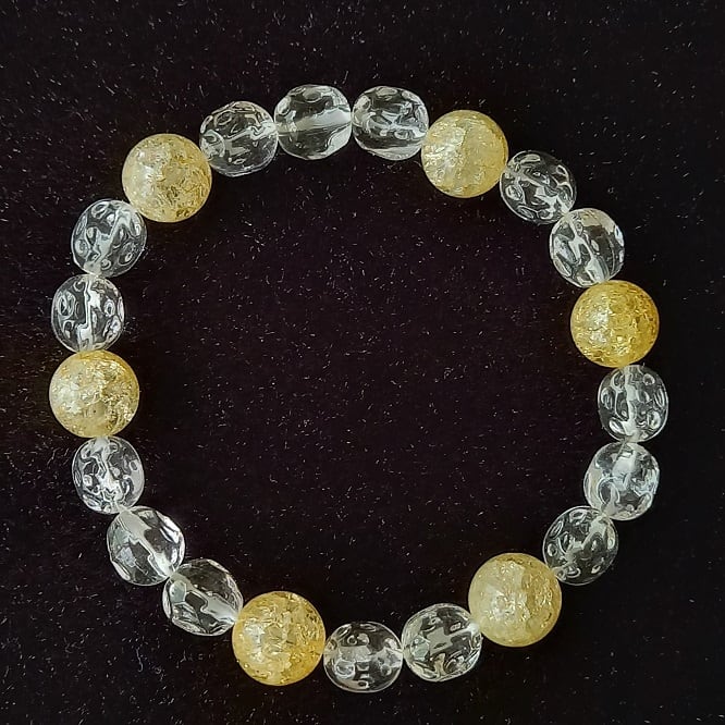 素粒水ビーズブレスレット（クラック水晶）