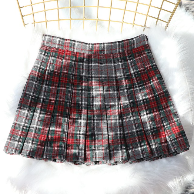 チェック　プリーツスカート　秋冬　ウール