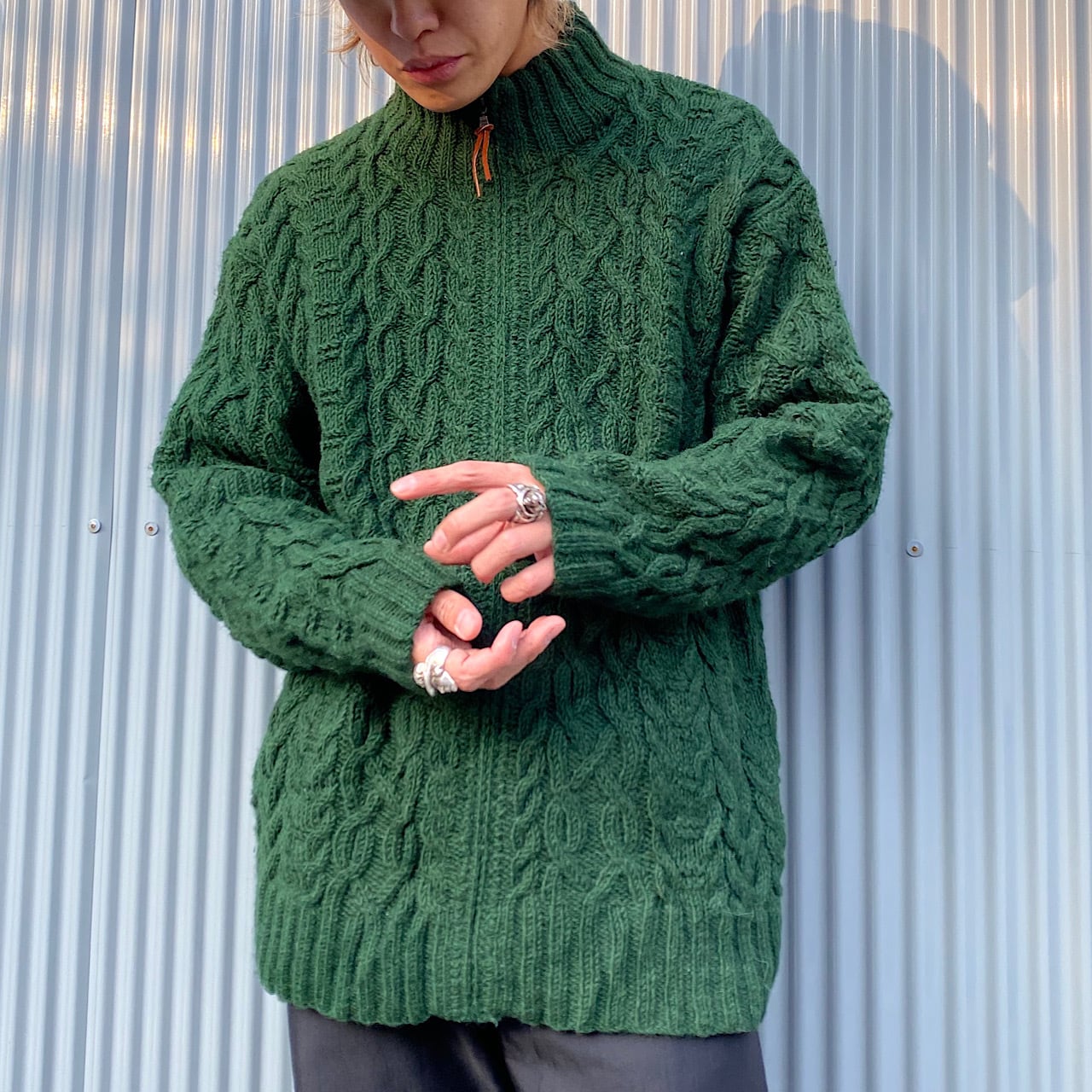 Lauren Ralph Lauren ローレンラルフローレン ハンドニット ケーブル編み ドライバーズニット フルジップ ウールニットセーター レディースxl相当 メンズl相当 古着 グリーン 緑色 ニットセーター Ws21 2 Cave 古着屋 公式 古着通販サイト