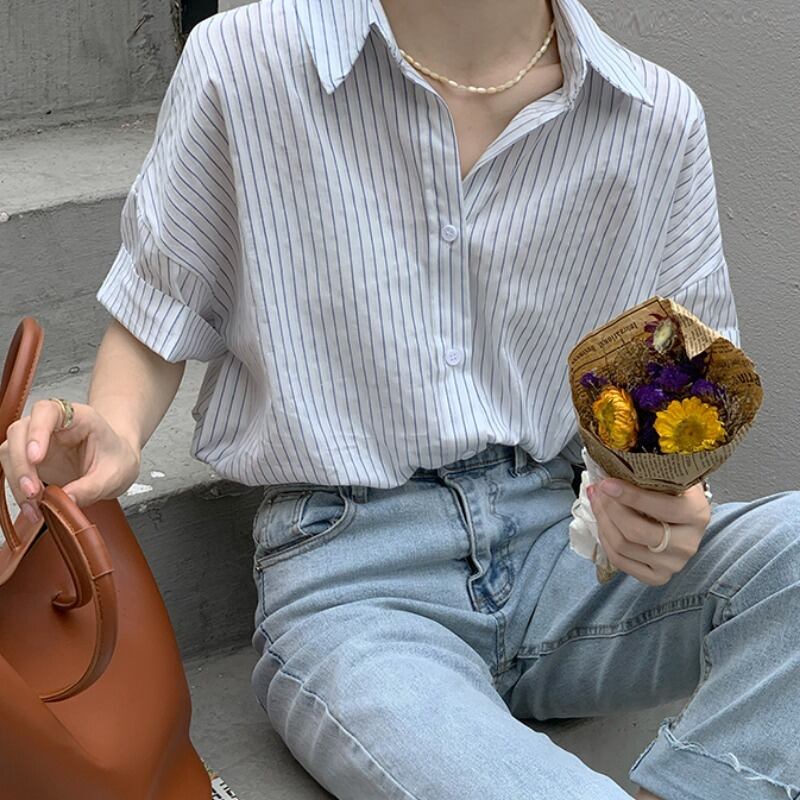 スタイルトップス サマーシャツ ストライプ薄手ルーズ ロング 夏物 1号婦人79672522635