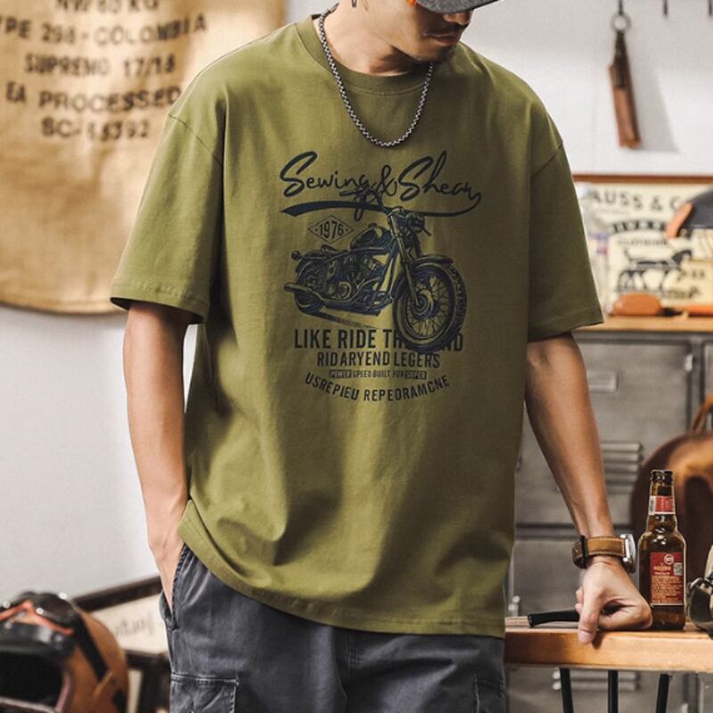 クルーネックグラフィックプリント半袖Tシャツ 4XLまで対応 A19057