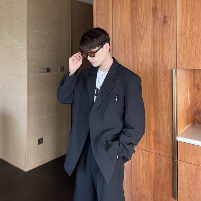 予約販売】ジャケット 無地 個性的 モード ロングジャケット メンズ