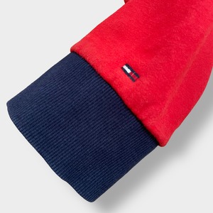 TOMMY HILFIGER DENIM ジップアップ パーカー クレイジーパターン フーディー スウェット プリント 袖ロゴ 切替 刺繍ロゴ L マルチカラー トミーヒルフィガー  US古着