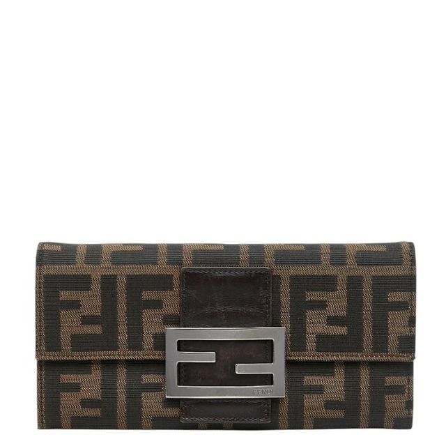 フェンディ ズッカ 長財布 8M0021 ブラウン キャンバス レザー レディース FENDI 【中古】