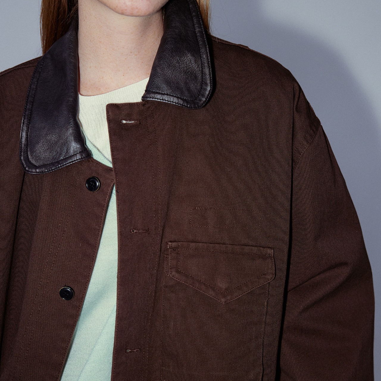 Leather Collar Over Shirt Jacket T3848