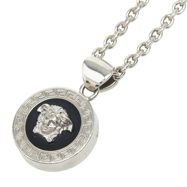ヴェルサーチェ メドゥーサ チェーン ラウンド ペンダント ネックレス シルバー ブラック メタル レディース VERSACE 【中古】