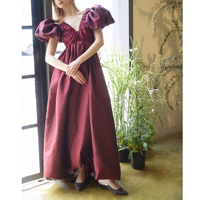 ボリュームスリーブ フレア ロングドレス D1165