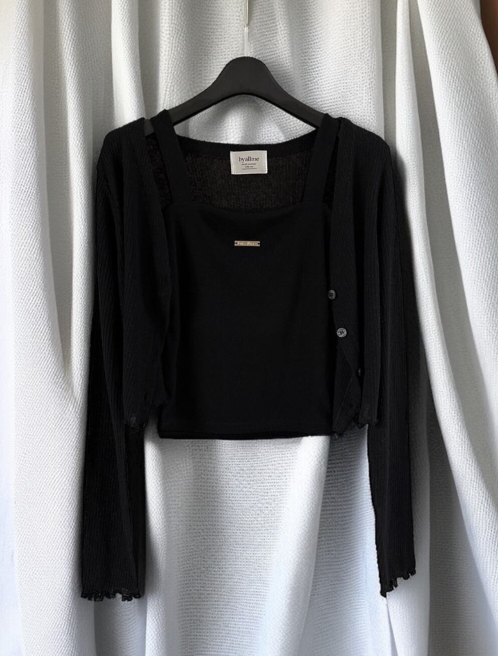 Human/予約【buyalldog】Steady Sleeveless&Cardigan Set (Black)