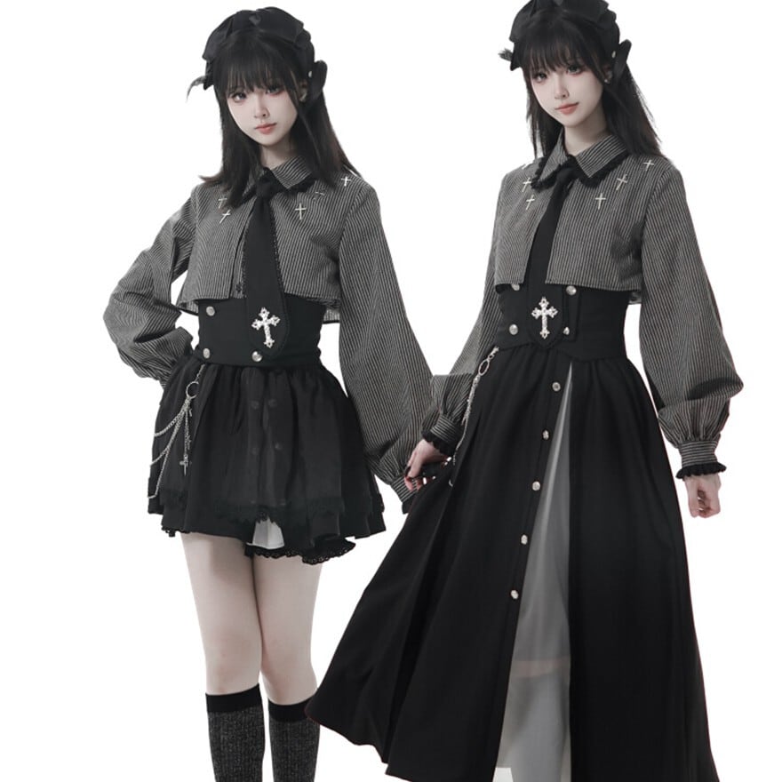 地雷系 ロングスカート 十字架チェーン×ボタン×スリット｜WithU