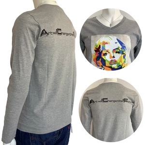 Vivid woman ( 鮮やかな女性 ) VネックロングTシャツ ヘザーグレー