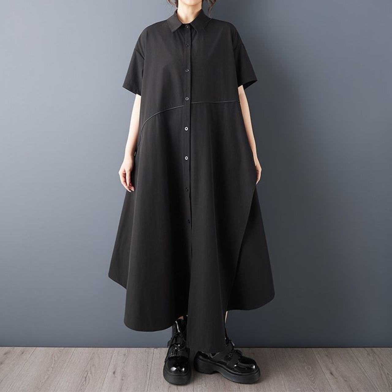 切替 フレア シャツワンピース 30287