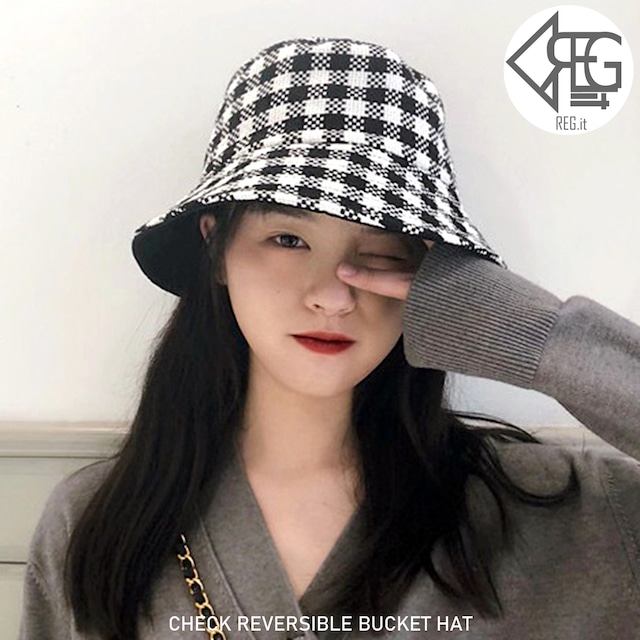 【REGIT】CHECK REVERSIBLE BUCKET HAT 韓国ファッション バケット ハット 個性的 リバーシブル チェック柄 オールシーズン 帽子 カジュアル ECH002