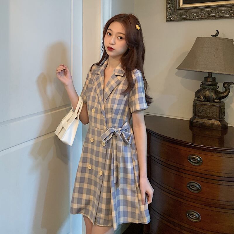 スカート スタンダードドレス スプリングオータムショートウェストAライン レトロ 春物 秋物 試着室26107355099