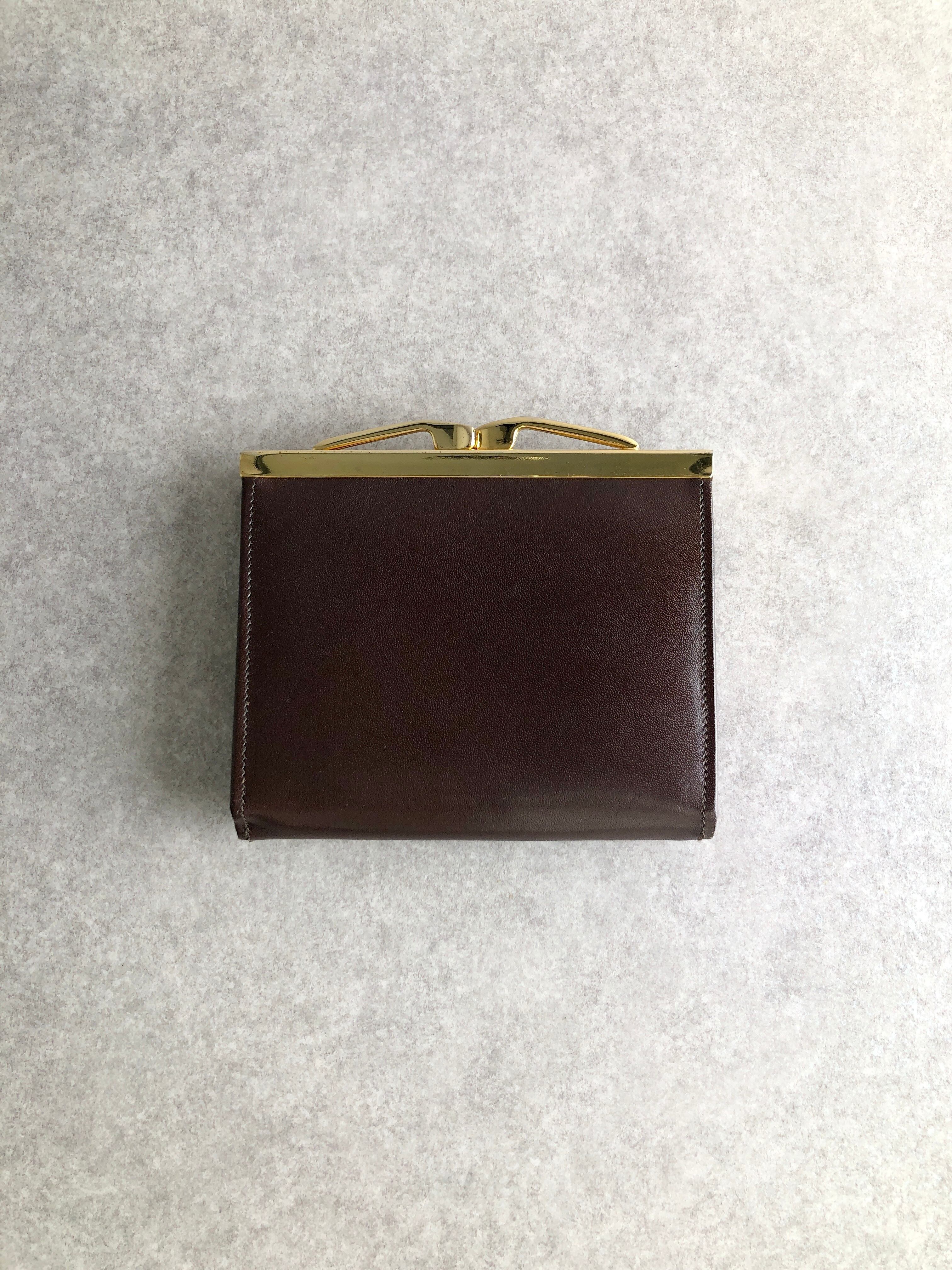 イヴサンローラン 長財布 がま口 ブラウン レザー ゴールド金具 ヴィンテージ Yves Saint Laurent イヴ・サンローラン YSLロゴ レザー がま口 財布