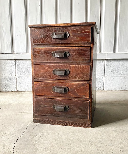 味のある取手の小引出し5杯[古家具]