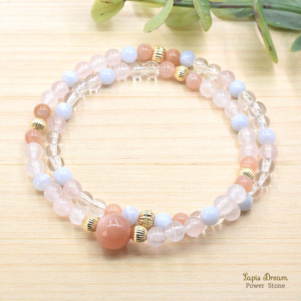恋愛成就・家庭円満のお守り | オレンジムーンストーン、ローズクォーツのパワーストーン ブレスレット