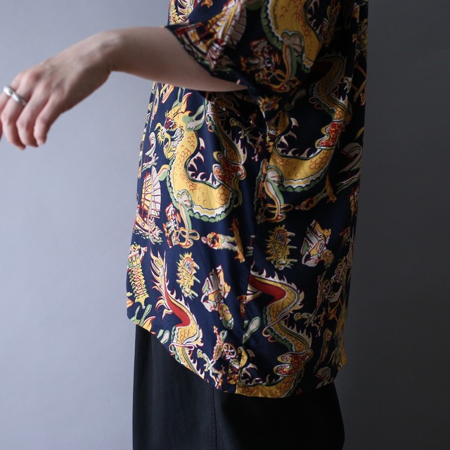 "龍" china motif full pattern s/s shirt