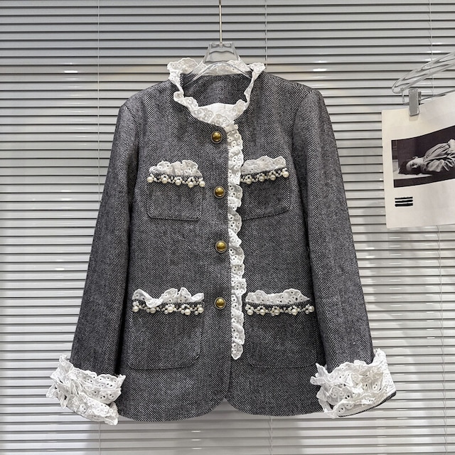 Lace edge wool middle  jacket　B3398