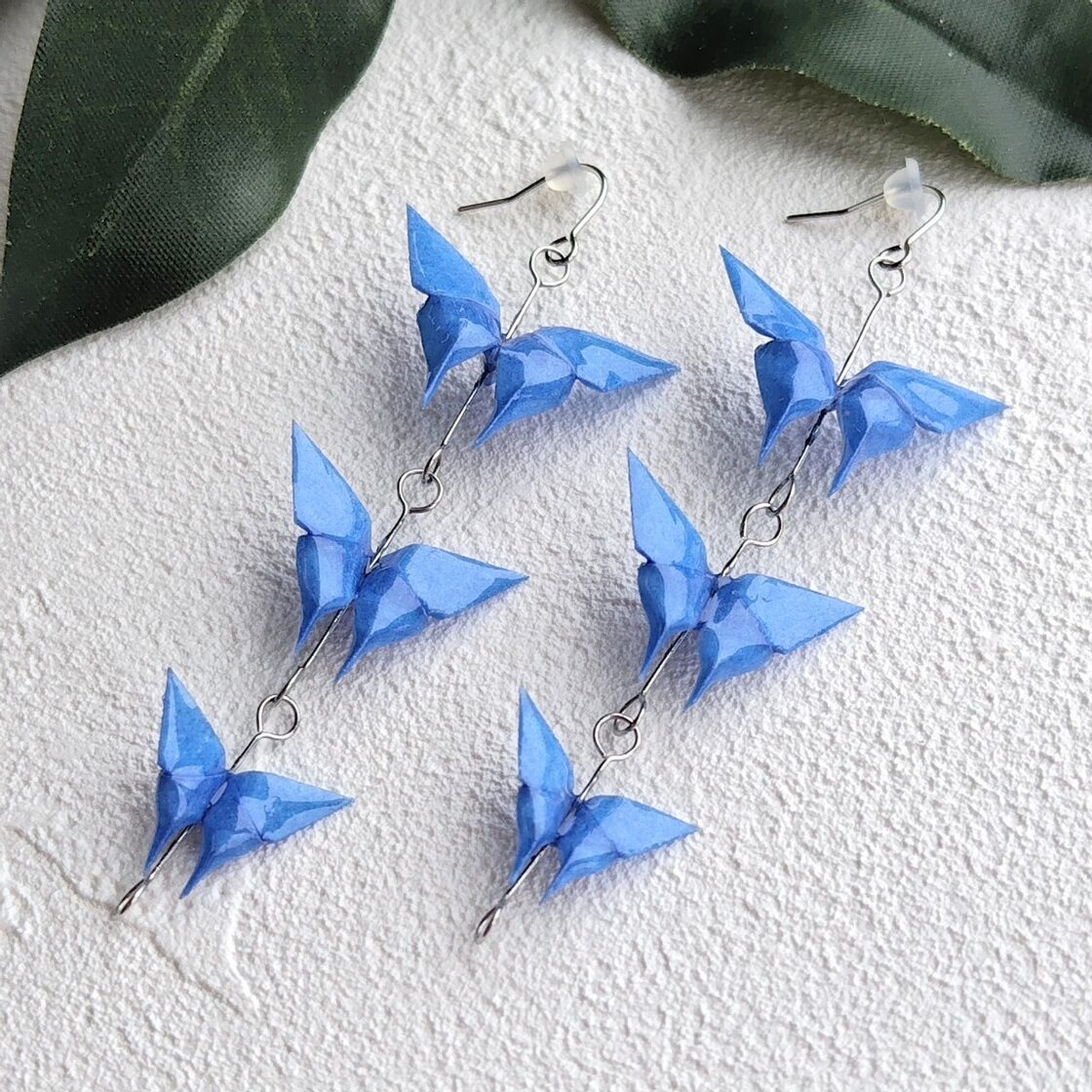 蝶々ピアス～折り紙origami～(青) | Pay ID
