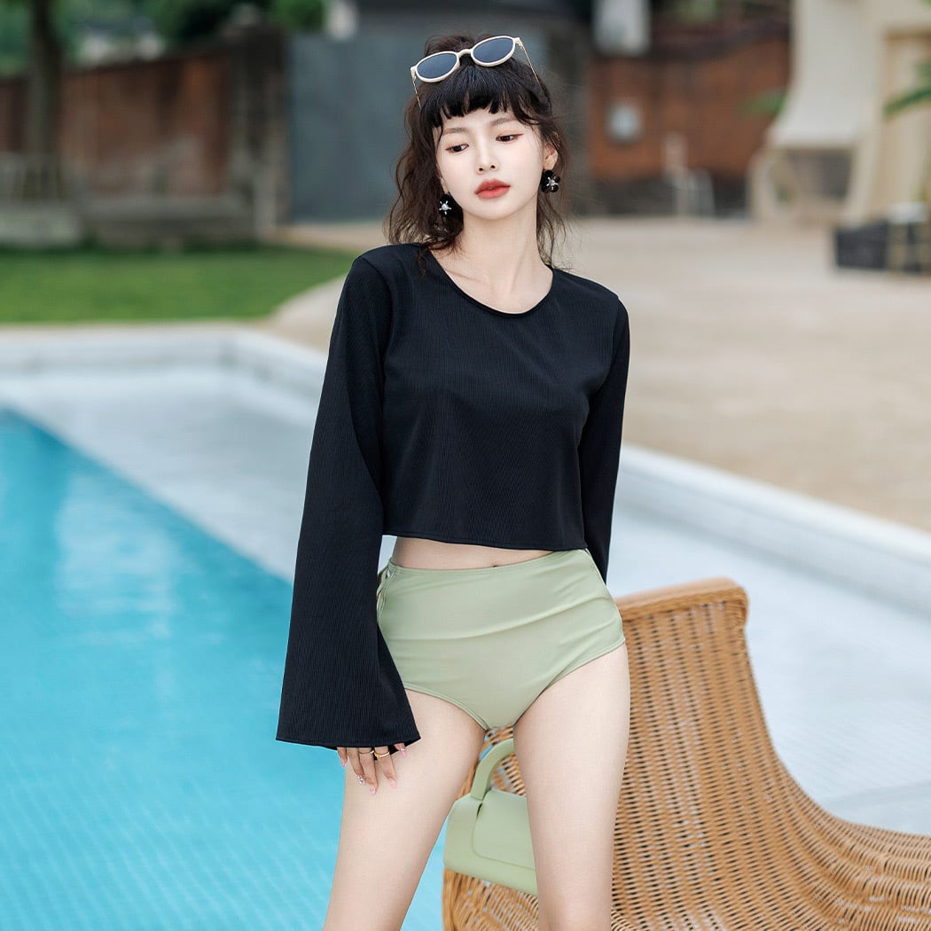 水着　リボン　黒　着やせ　胸リボン　スイムウエア　つなぎ　かわいい　韓国
