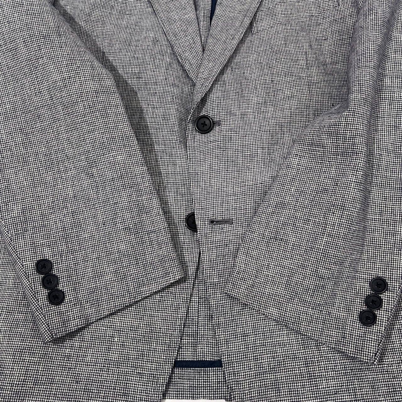 Comin's リネン混 千鳥格子 2B テーラードジャケット BEM/ネイビー ホワイト