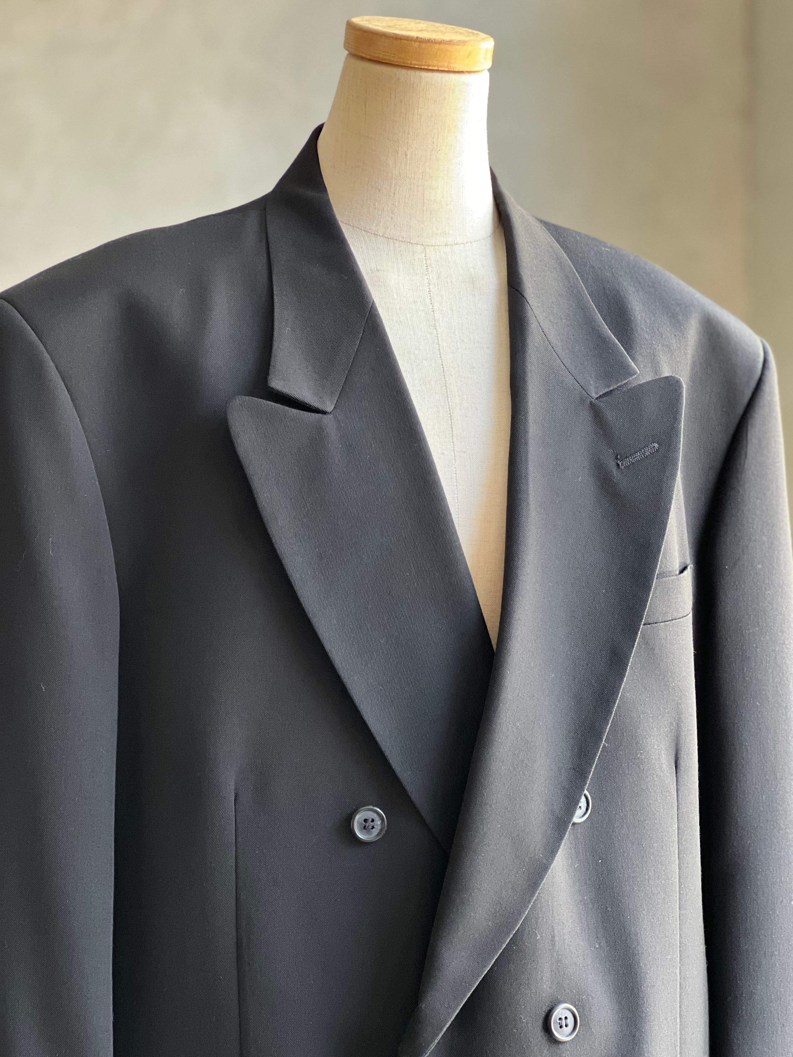 希少 80s NORDSTROM USA製 ブラック ダブルテーラードジャケット 古着 80s USA製 Christian Dior ダーク ストライプ ウール テーラード