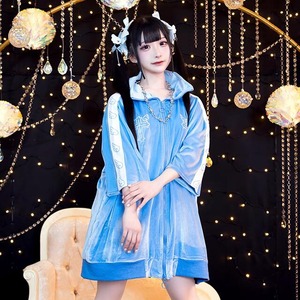 【 LISTEN FLAVOR】天界のベロア半袖ジャージ 2513517 （ブルー）リッスンフレーバー セットアップ ジャージ トップス ストリート サブカル 地雷系  ユニセックス オーバーサイズ