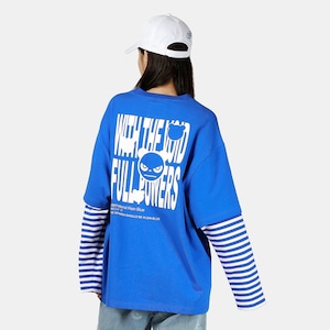 SALE 送料無料【HIPANDA ハイパンダ】レディース レイヤード ビッグサイズ ロンT / WOMEN'S LAYERED LONG SLEEVED T-SHIRT / BLUE