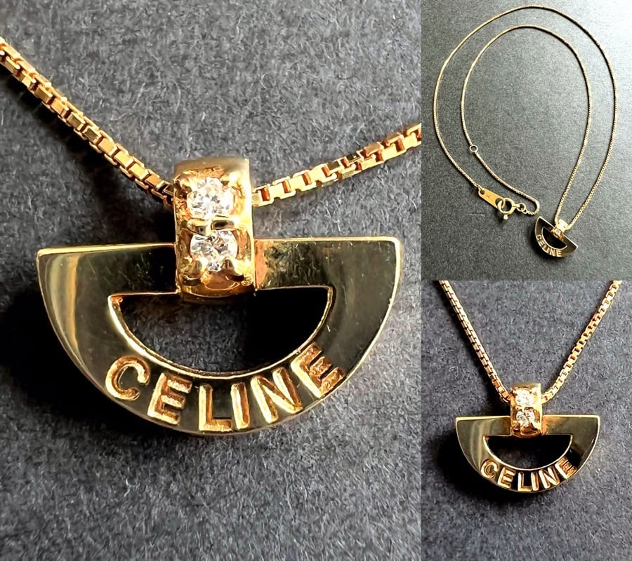 CELINE セリーヌ サイコロネックレス ゴールド ロゴあり CELINE セリーヌ ロゴ K18 YG ゴールド ダイヤモンド ネックレス