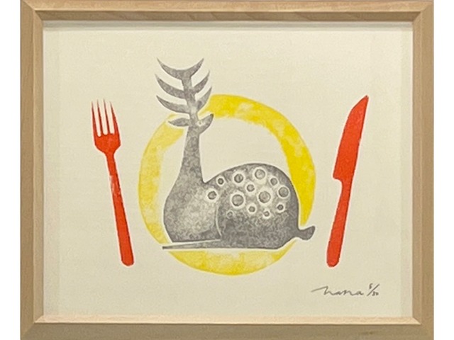 井上奈奈「おさらのうえの しかさんを ぱくぱく ごっくん」RISOGRAPH『くままでのおさらい』より　