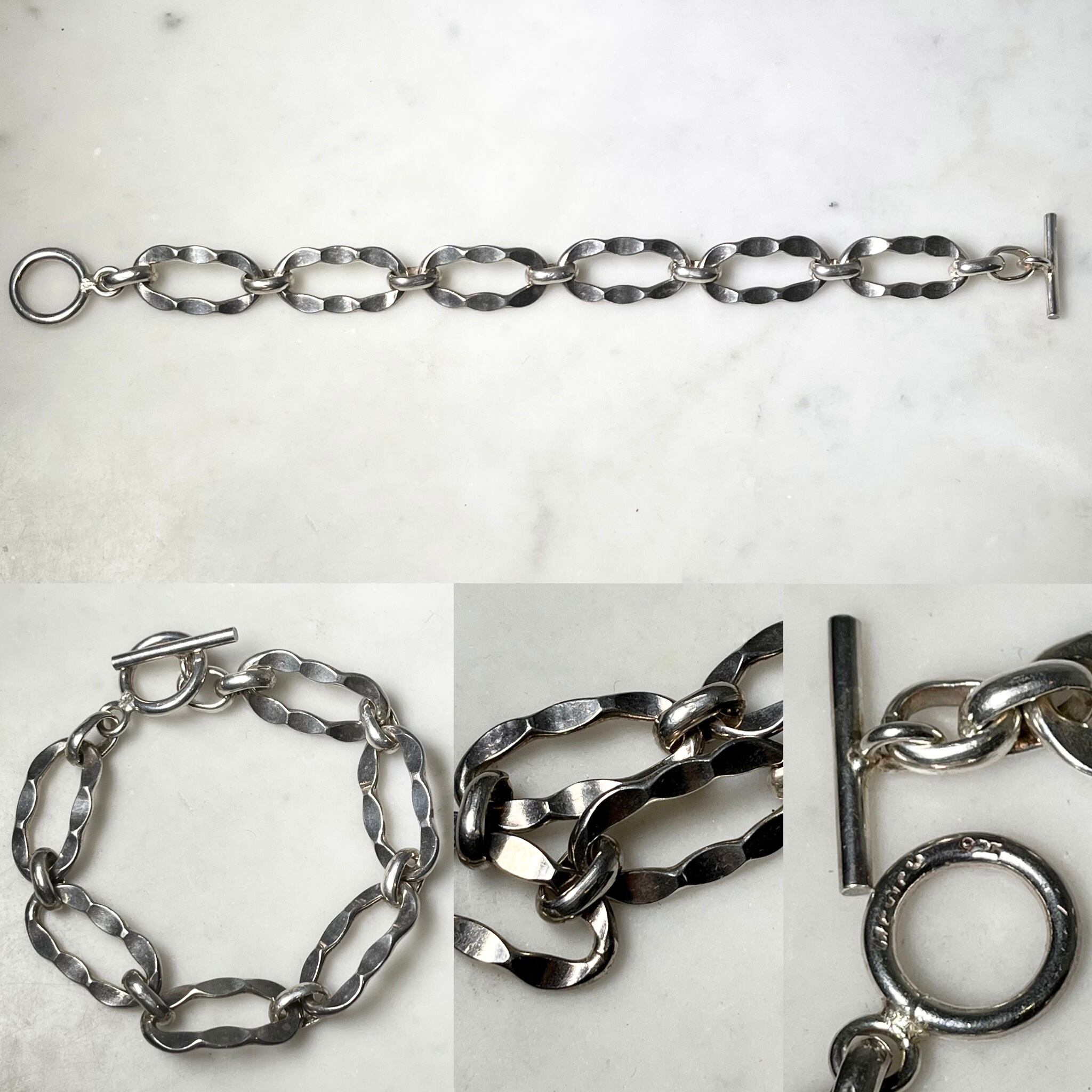 vintage silver oval link chain bracelet with toggle | NOIR
